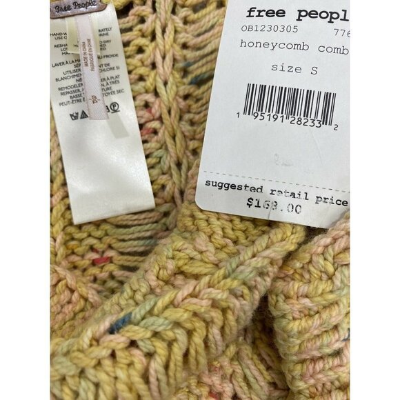 $168 NWT FREE PEOPLE Size S HONEY CABLE-KNIT MEDIA PULLOVER SWEATER HONEYCOMB - Picture 5 of 8